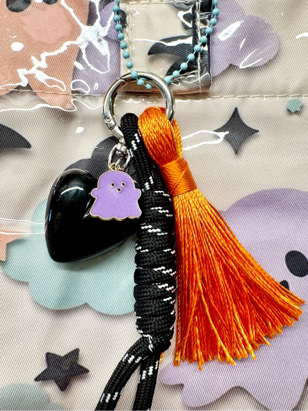 New Halloween Pastel Ghosts & Bats PVC Handbag Purse Tote Bag w/ Charm - Picture 7 of 10